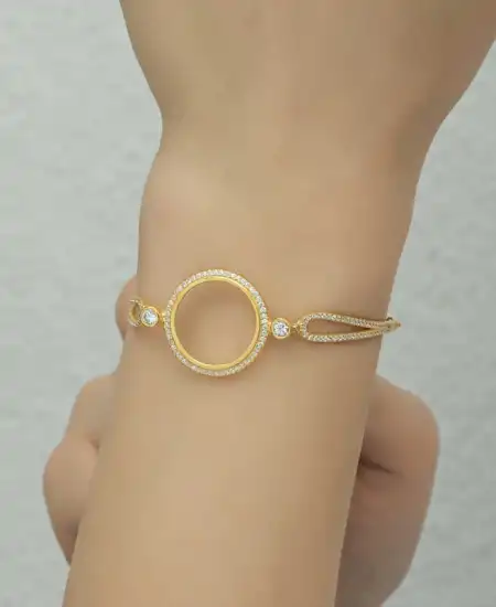 Gümüş Çeyrek Takılabilen Altın Kaplama Kadın Bileklik