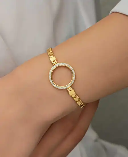 Gümüş Çeyrek Takılabilen Altın Kaplama Kadın Bileklik