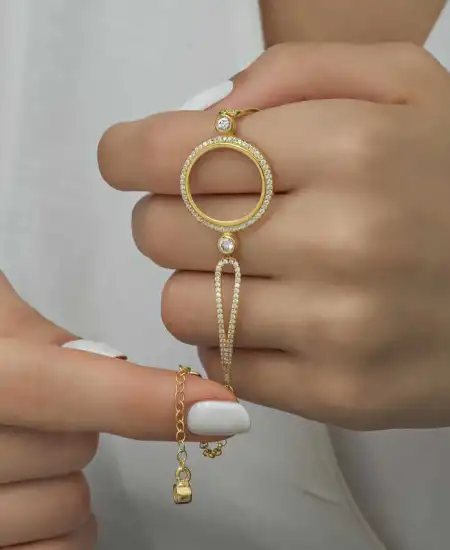 Gümüş Çeyrek Takılabilen Altın Kaplama Kadın Bileklik