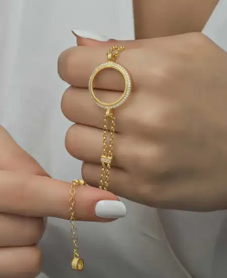 Gümüş Çeyrek Takılabilen Altın Kaplama Kadın Bileklik