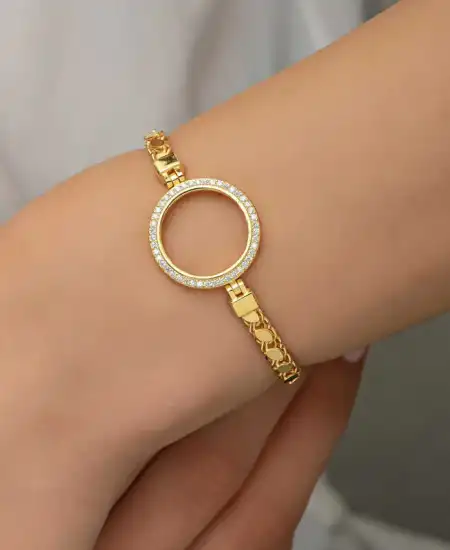 Gümüş Çeyrek Takılabilen Altın Kaplama Kadın Bileklik