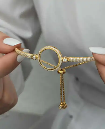 Gümüş Çeyrek Takılabilen Altın Kaplama Kadın Bileklik