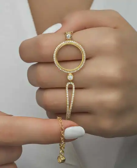 Gümüş Çeyrek Takılabilen Altın Kaplama Kadın Bileklik