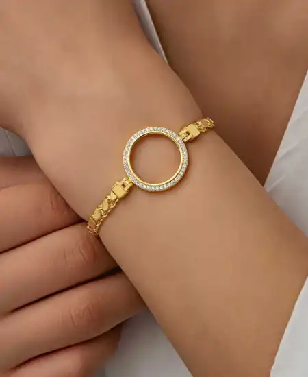 Gümüş Çeyrek Takılabilen Altın Kaplama Kadın Bileklik