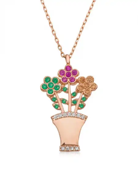 Gümüş Çiçek Buketi Bayan Kolye