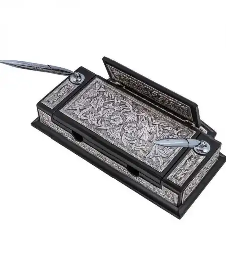 Gümüş Çiçek Desenli Besmele Masa Üstü Kalemlik