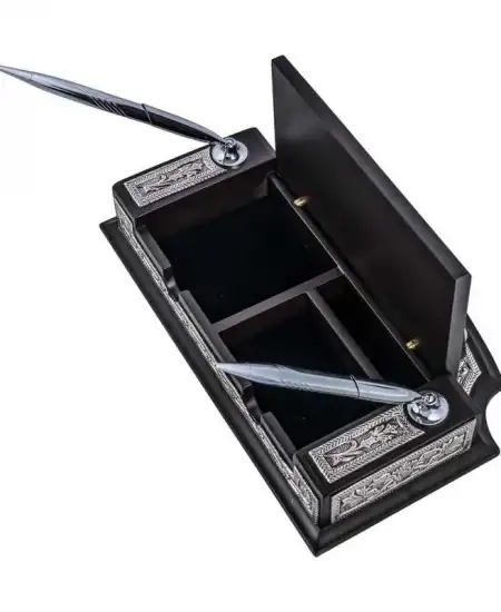 Gümüş Çiçek Desenli Besmele Masa Üstü Kalemlik