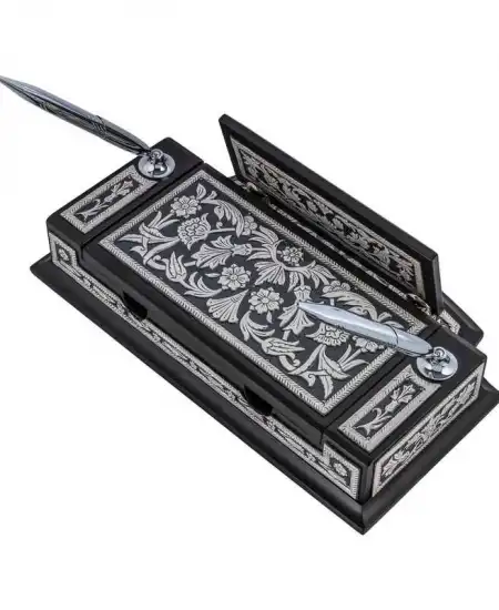 Gümüş Çiçek Desenli Besmele Masa Üstü Kalemlik