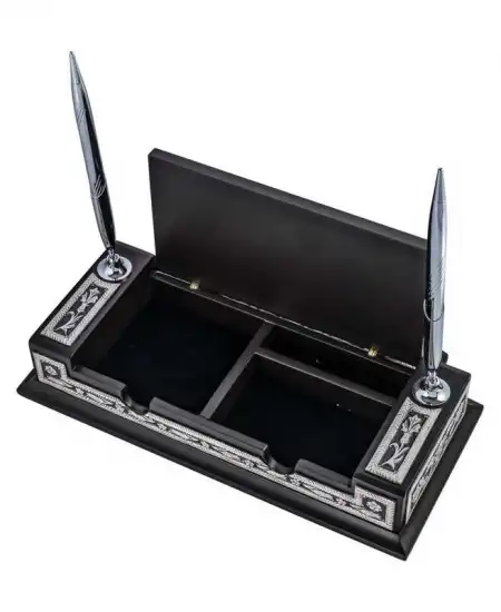 Gümüş Çiçek Desenli Besmele Masa Üstü Kalemlik