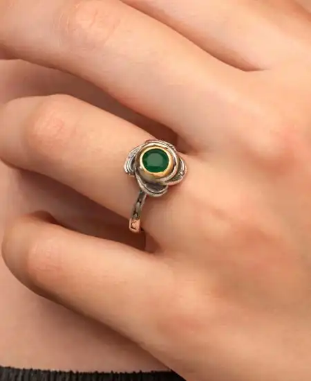 Gümüş Çiçek Desenli Otantik Kadın Yüzük