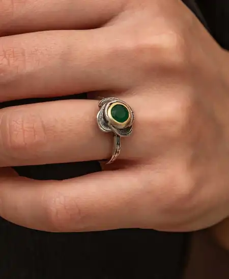 Gümüş Çiçek Desenli Otantik Kadın Yüzük