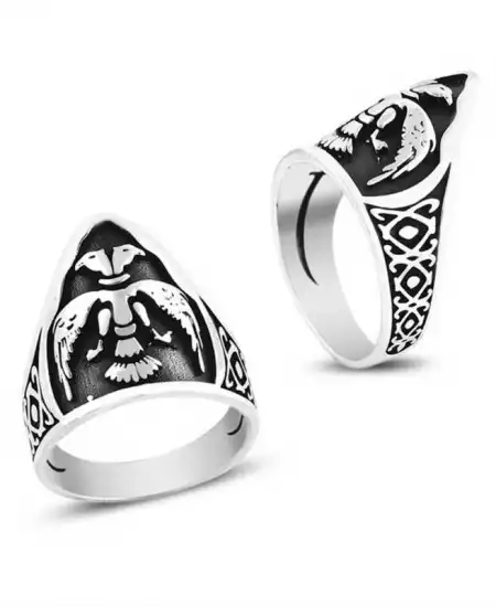 Gümüş Çift Başlı Kartal Başparmak Erkek Yüzük