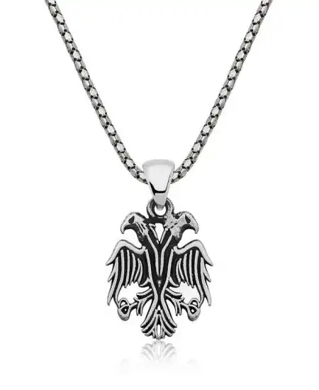 Gümüş Çift Başlı Kartal Erkek Kolye