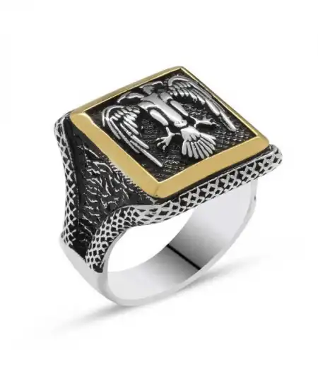 Gümüş Çift Başlı Kartal Erkek Yüzük