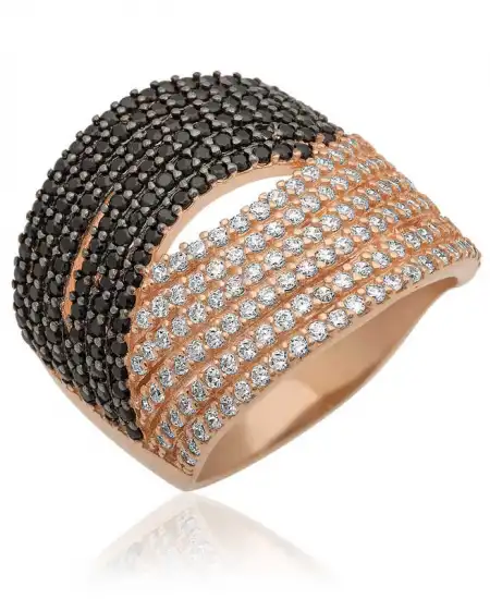 Gümüş Çift Renkli Bayan Yüzük