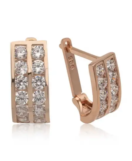 Gümüş Çift Sıra Beyaz Taşlı J Kadın Küpe