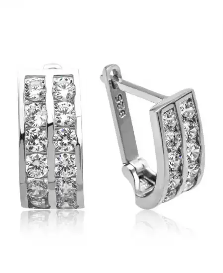 Gümüş Çift Sıra Beyaz Taşlı J Kadın Küpe