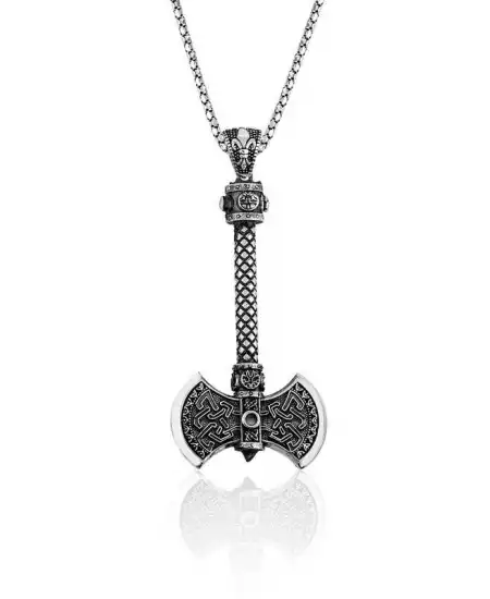 Gümüş Çift Taraflı Balta Kolye