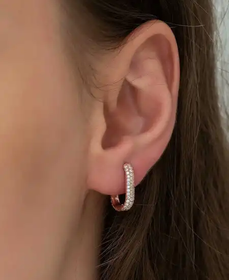 Gümüş Çift Taraflı Beyaz Taşlı J Bayan Küpe