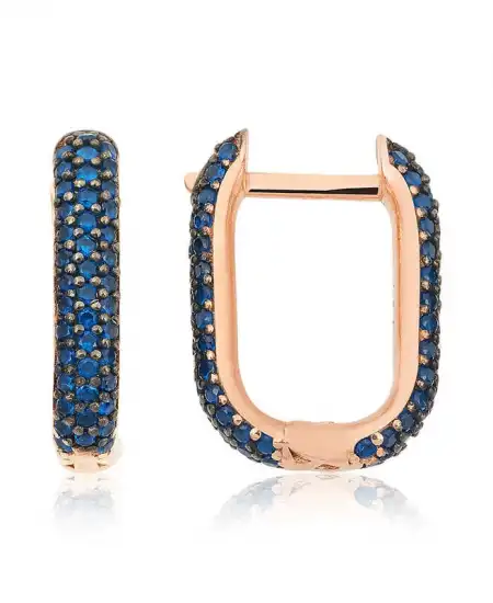 Gümüş Çift Taraflı Lacivert Taşlı J Bayan Küpe