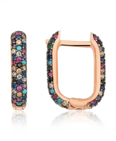 Gümüş Çift Taraflı Mix Taşlı J Bayan Küpe