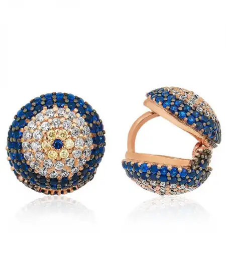 Gümüş Çift Taraflı Nazarlı Bayan Küpe