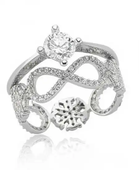 Gümüş Çift Taraflı Sonsuzluk Tek Taş Yüzük