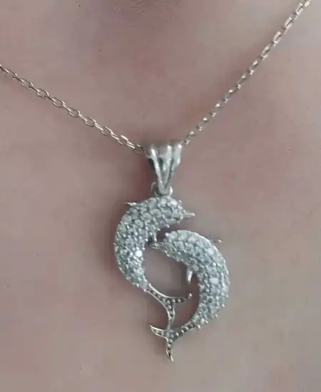 Gümüş Çift Yunus Balığı Kadın Kolye