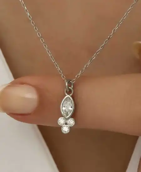 Gümüş Çiğ Damlası Mekik Tektaş Bayan Kolye