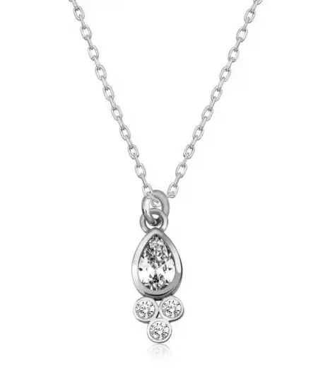 Gümüş Çiğ Damlası Tektaş Bayan Kolye