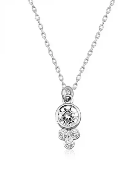 Gümüş Çiğ Damlası Yuvarlak Tektaş Bayan Kolye