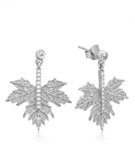 Gümüş Çınar Yaprağı Küpe