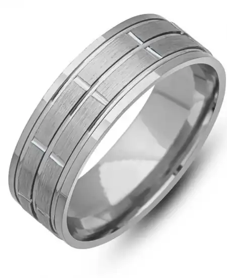 Gümüş Çizgi Desenli Rodyum Alyans