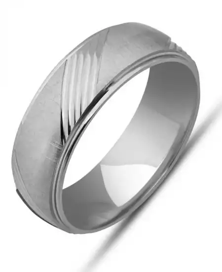 Gümüş Çizgi Desenli Rodyum Alyans