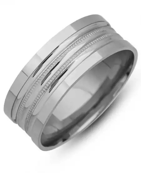 Gümüş Çizgi Desenli Rodyum Alyans