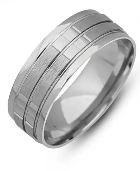 Gümüş Çizgi Desenli Rodyum Alyans