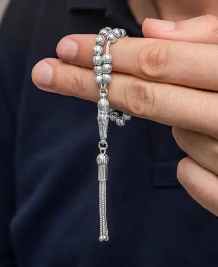 Gümüş Çizgili Yuvarlak Erkek Tesbih