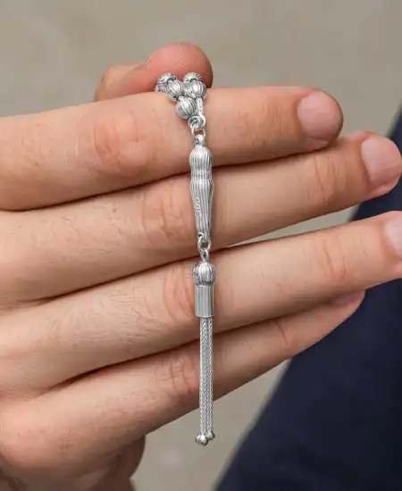 Gümüş Çizgili Yuvarlak Erkek Tesbih