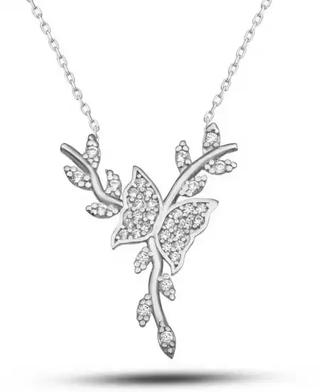 Gümüş Daldaki Kelebek Kadın Kolye