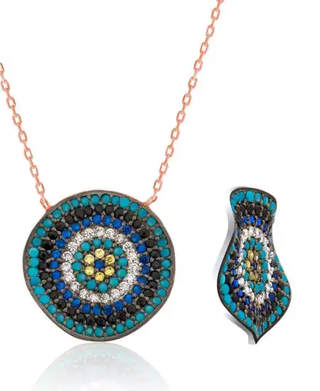 Gümüş Dalgalı Nazar Bayan Kolye