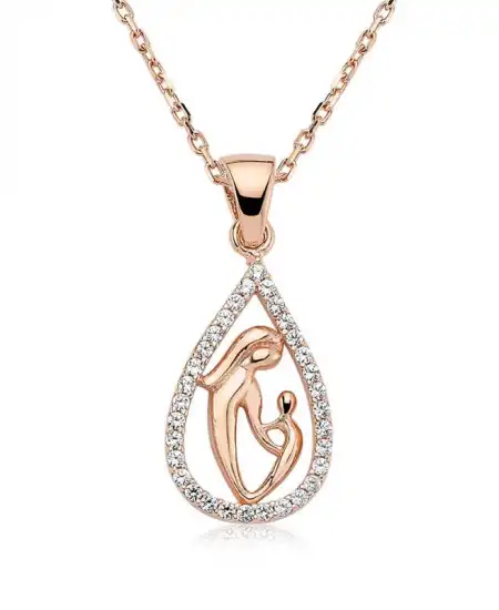 Gümüş Damla Anne Çocuk Kolyesi