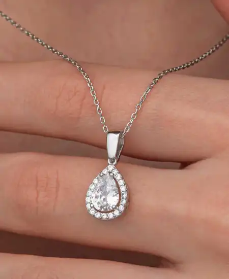 Gümüş Damla Beyaz Zirkon Taşlı Kadın Kolye
