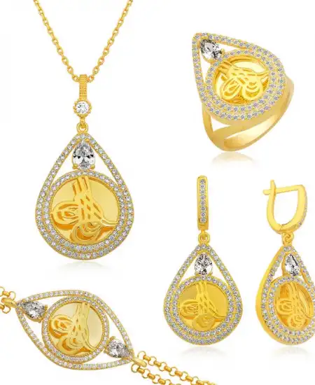 Gümüş Damla Çerçeveli Tuğra Set