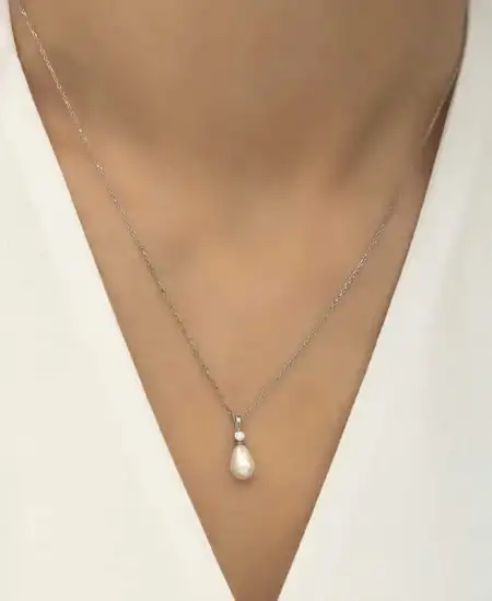 Gümüş Damla İnci Bayan Kolye