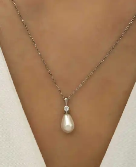 Gümüş Damla İnci Bayan Kolye