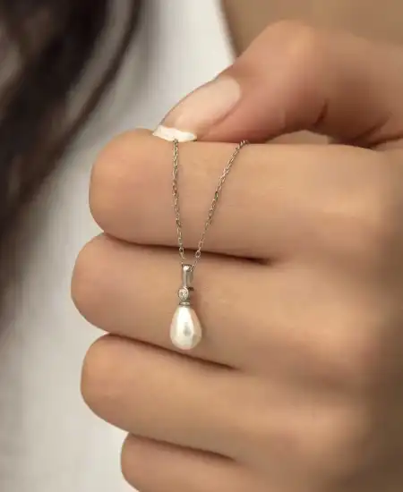 Gümüş Damla İnci Bayan Kolye