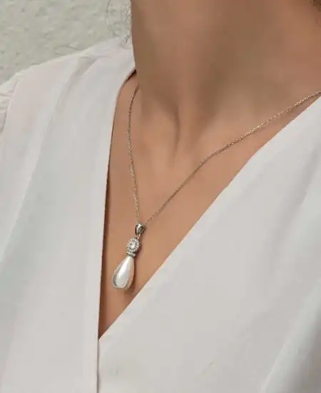 Gümüş Damla İnci Kadın Kolye