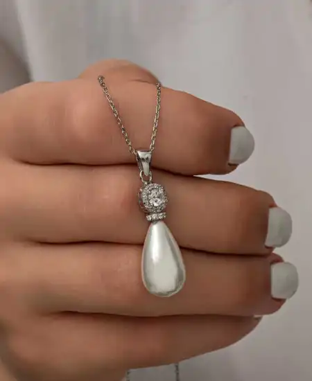 Gümüş Damla İnci Kadın Kolye