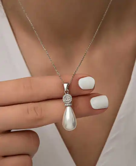 Gümüş Damla İnci Kadın Kolye
