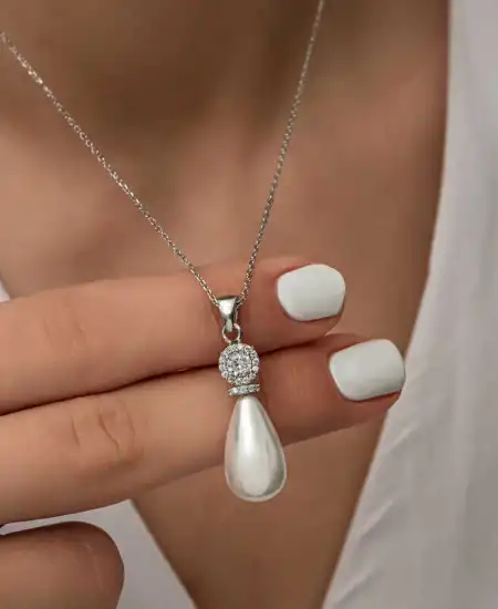 Gümüş Damla İnci Kadın Kolye